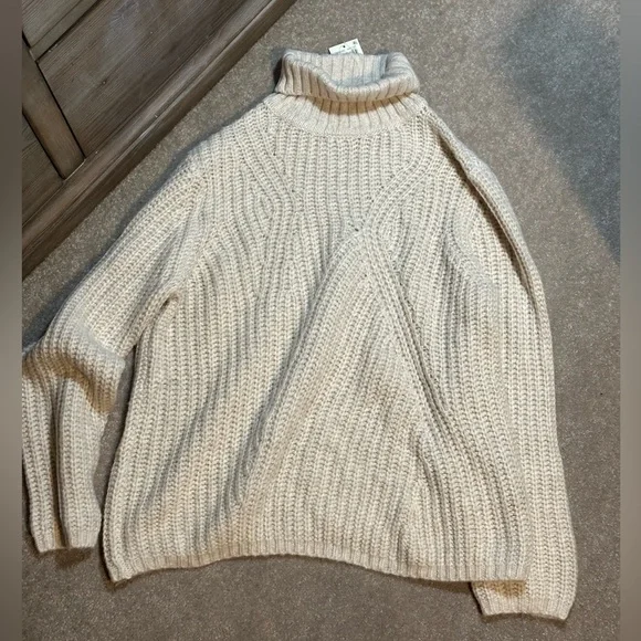 LUCKY BRAND Oatmeal Beige Traveling Rib Ribbed Turtle Neck Sweater XL - Picture 8 of 8